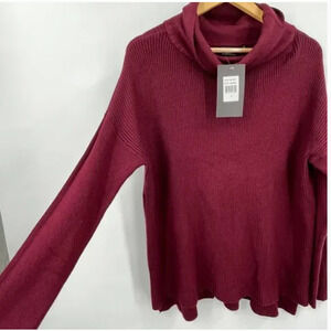 Devotion by Cyrus Cowlneck Ribbed Tunic Sweater In Ruby Port NWT eXTRASmall xs